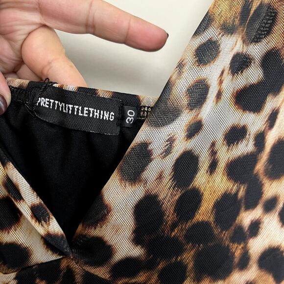 NWT Pretty Little Things Leopard Mesh Lined V Neck Slip Cami Mini Cocktail Dress - Picture 3 of 7